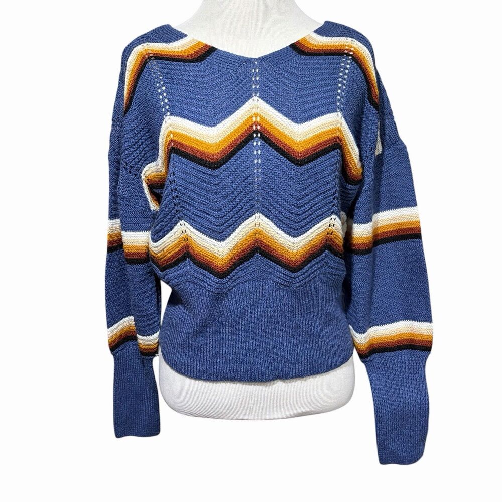 FCT with Love Chevron Cage Back Sweater Women’s S Open Knit Puff Sleeve Retro